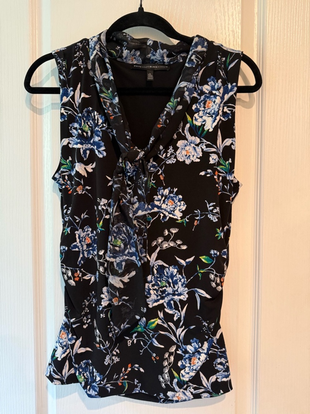 White House Black Market Black Floral Tie-Neck Camisole